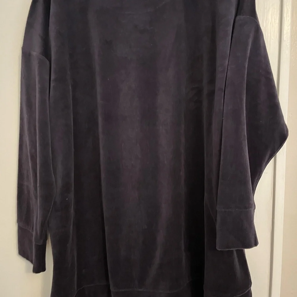 Eileen Fisher Organic Cotton Velour Velvet Tunis Sweatshirt Sweater navy blue l - Picture 4 of 4